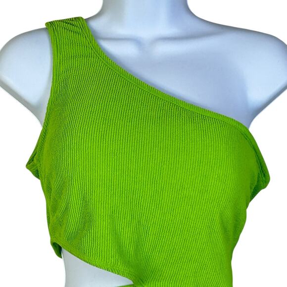 Michael MK Textured One Shoulder Cutout One Piece Swimsuit Green Women 12 NWT - Picture 5 of 9
